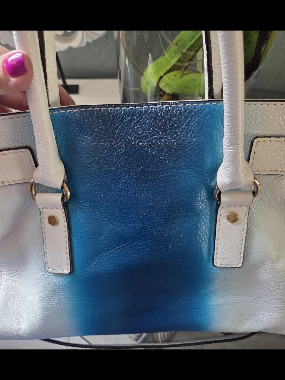 Michael Kors White & Blue Leather Shoulder Bag